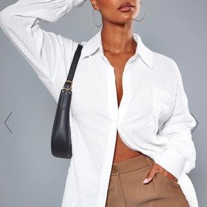 WHITE TEXTURED POCKET FRONT OVERSIZED SHIRT